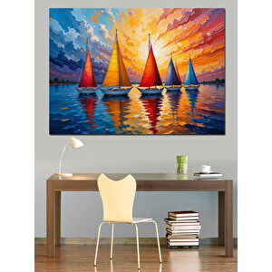 Renkli Yelkenli Tekneler Dekoratif Kanvas - Mdf Ahşap Tablo 50x70 cm