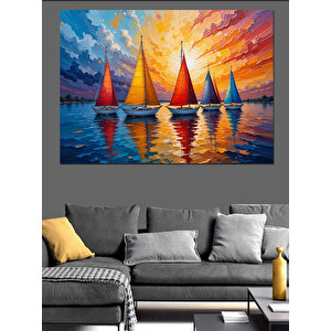 Renkli Yelkenli Tekneler Dekoratif Kanvas - Mdf Ahşap Tablo 50x70 cm