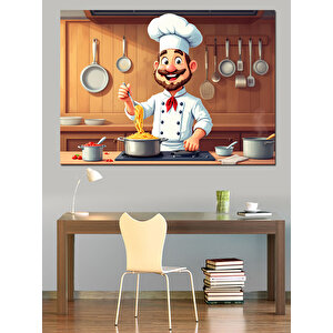 Mutlu Şef Mutfakta Dekoratif Kanvas - Mdf Ahşap Tablo