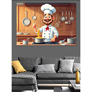 Mutlu Şef Mutfakta Dekoratif Kanvas - Mdf Ahşap Tablo