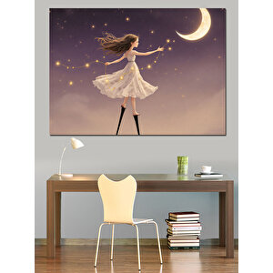 Ay Ve Çocuk Dekoratif Kanvas - Mdf Ahşap Tablo 50x70 cm