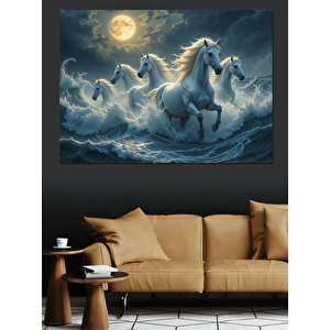 Ay Işığında Koşan Atlar Dekoratif Kanvas - Mdf Ahşap Tablo