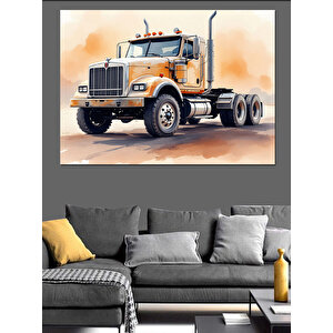Büyük Sarı Kamyon Dekoratif Kanvas - Mdf Ahşap Tablo 70x100 cm