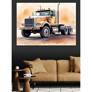 Büyük Sarı Kamyon Dekoratif Kanvas - Mdf Ahşap Tablo 50x70 cm
