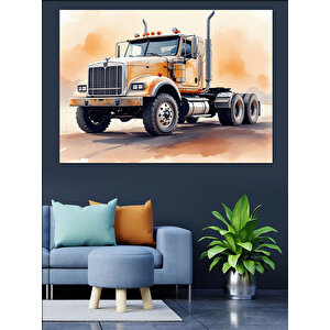 Büyük Sarı Kamyon Dekoratif Kanvas - Mdf Ahşap Tablo
