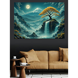 Ayışığında Şelale Manzarası Dekoratif Kanvas - Mdf Ahşap Tablo 100x140 cm
