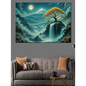 Ayışığında Şelale Manzarası Dekoratif Kanvas - Mdf Ahşap Tablo 100x140 cm
