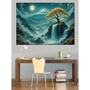 Ayışığında Şelale Manzarası Dekoratif Kanvas - Mdf Ahşap Tablo