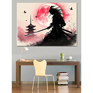 Samuray Ve Ay Dekoratif Kanvas - Mdf Ahşap Tablo 25x35 cm