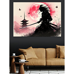 Samuray Ve Ay Dekoratif Kanvas - Mdf Ahşap Tablo