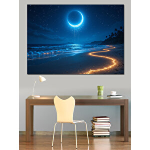 Mavi Ay Ve Yol Dekoratif Kanvas - Mdf Ahşap Tablo 70x100 cm