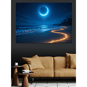 Mavi Ay Ve Yol Dekoratif Kanvas - Mdf Ahşap Tablo