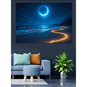 Mavi Ay Ve Yol Dekoratif Kanvas - Mdf Ahşap Tablo