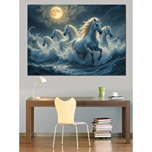 Ay Işığında Koşan Atlar Dekoratif Kanvas - Mdf Ahşap Tablo 50x70 cm