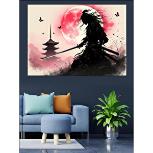 Samuray Ve Ay Dekoratif Kanvas - Mdf Ahşap Tablo 35x50 cm
