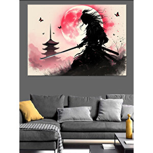 Samuray Ve Ay Dekoratif Kanvas - Mdf Ahşap Tablo