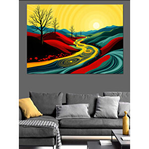 Soyut Renkli Yol Dekoratif Kanvas - Mdf Ahşap Tablo 35x50 cm