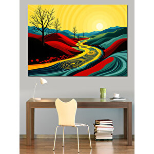 Soyut Renkli Yol Dekoratif Kanvas - Mdf Ahşap Tablo 100x140 cm
