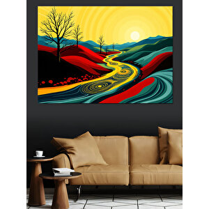 Soyut Renkli Yol Dekoratif Kanvas - Mdf Ahşap Tablo 100x140 cm