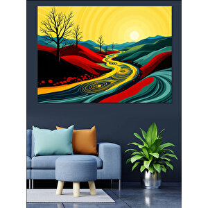 Soyut Renkli Yol Dekoratif Kanvas - Mdf Ahşap Tablo