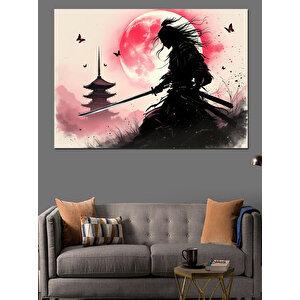 Samuray Ve Ay Dekoratif Kanvas - Mdf Ahşap Tablo 50x70 cm