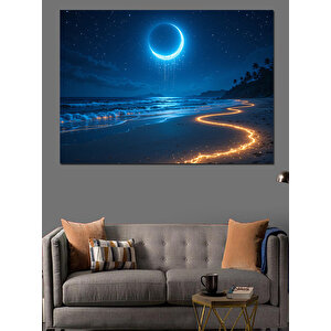 Mavi Ay Ve Yol Dekoratif Kanvas - Mdf Ahşap Tablo 100x140 cm