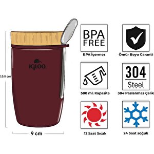 Çelik Yemek Termos - Igloo - Bamboo - 500 Ml - Bordo - 205789