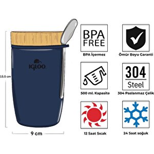 Çelik Yemek Termos - Igloo - Bamboo - 500 Ml - Lacivert - 205789