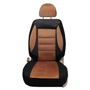 Togg T10x  Uyumlu Tay Tüyü Oto Koltuk Kılıfı Taba-Siyah