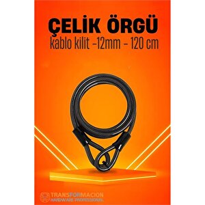 Modacar Çelik Örgü Kablo Kilit 12mm 120 Cm Bisiklet Kilidi Motosiklet Kilidi Eşya Garaj Kilidi