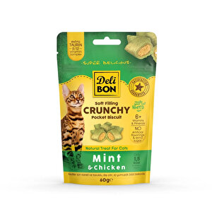 Delibon Crunchy Tavuklu Ve Naneli İçi Dolgulu Kedi Ödül Bisküvisi 60 Gr