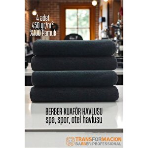 Modacar Kuaför Berber Havlusu 4 Adet Pamuk Berber Havlusu 50x90 Siyah