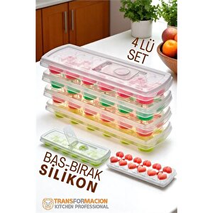 Modacar Buz Kalıbı - Bas-bırak Kapaklı Silikon Buz Kalıbı 4 Lü Set