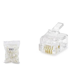 Rj11 Konnektör 4pın Telefon 100lü Paket Şeffaf Hdx5059