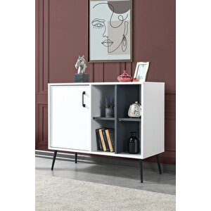 4112 Şile Metal Ayaklı Metal Kulplu 100 Cm Konsol - Tv Ünitesi - Yemek Odası - Kahve Köşesi Beyaz