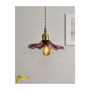 Modern Tasarım Vintage Boheme Estetik El Yapımı Lila Mor Camlı Sarkıt Avize Eskitme Gold Kahve Örgü