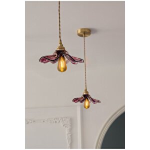 Modern Tasarım Vintage Boheme Estetik El Yapımı Lila Mor Camlı Sarkıt Avize Eskitme Gold Kahve Örgü