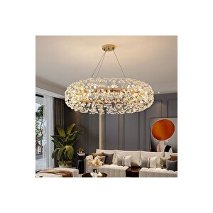 Luxury Exclusive Collection Modern Kristal Taşlı Sarkıt Avize Gold Sarı 80 Cm Çap