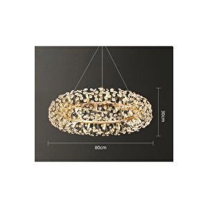 Luxury Exclusive Collection Modern Kristal Taşlı Sarkıt Avize Gold Sarı 80 Cm Çap