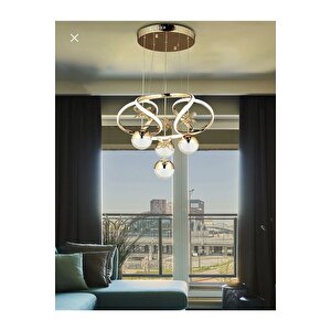 Dimmerli Kumandalı 3 Renk Modern Kristal Taşlı Salon Mutfak Oturma Odası Avize Gold Sarı Led Avize