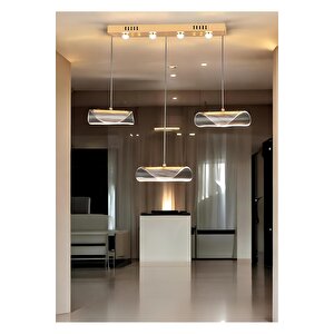 Modern Tasarım Vegas Led Avize Üçlü Sıralı Ledli Gold Sarı