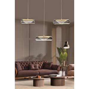 Modern Tasarım Vegas Led Avize Üçlü Sıralı Ledli Gold Sarı