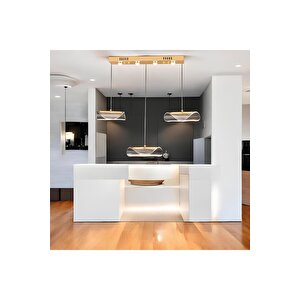 Modern Tasarım Vegas Led Avize Üçlü Sıralı Ledli Gold Sarı