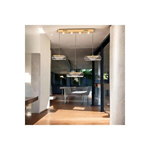 Modern Tasarım Vegas Led Avize Üçlü Sıralı Ledli Gold Sarı