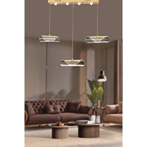Modern Tasarım Vegas Led Avize Üçlü Sıralı Ledli Gold Sarı
