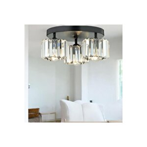 Modern Tasarım Kristal Taşlı Tavana Sıfır Üçlü Avize Salon Oturma Odası Mutfak Avizesi Siyah