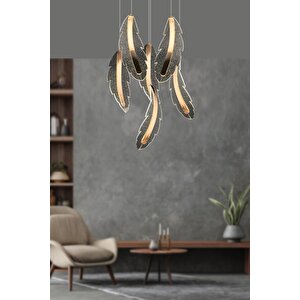 Luxury Led Sarkıt Avize Yaprak Detaylı 5 Li Led Avize French Gold Gövde