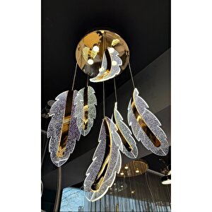 Luxury Led Sarkıt Avize Yaprak Detaylı 5 Li Led Avize French Gold Gövde