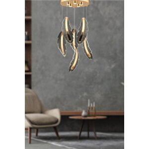 Luxury Led Sarkıt Avize Yaprak Detaylı 5 Li Led Avize French Gold Gövde