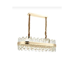 Luxury Modern Tasarım Kristal Taşlı Led Avize Crystal Ledli Gold Sarı Elips Yemek Masası